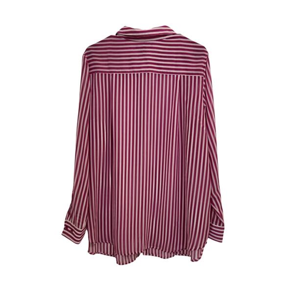Roaman's Classic Long Sleeve Button Up Pinstriped Boyfriend Shirt Pink Size 18W - Picture 2 of 9